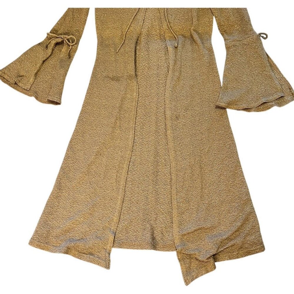 Y2K G.A.S Bohemian Gold Sheer Bell Sleeve Tie-Front Cardigan - Picture 4 of 7